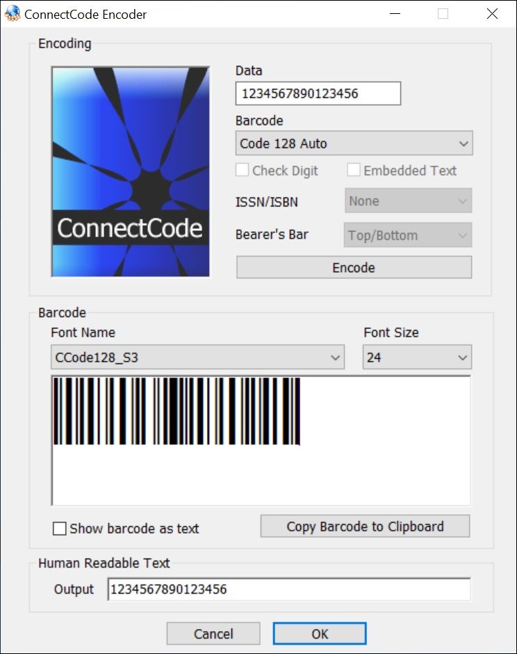 Screenshot of ConnectCode Barcode Font Pack