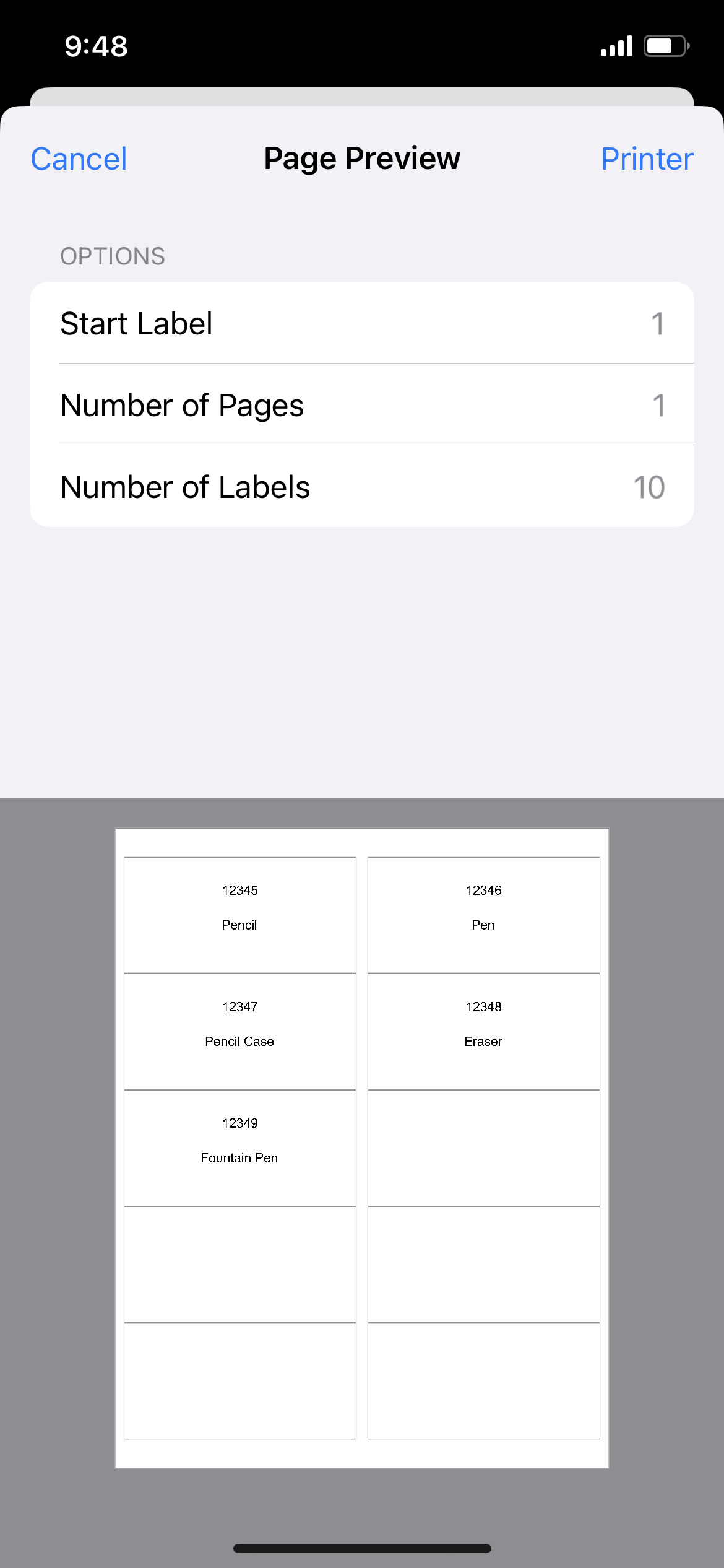 Print labels with data from CSV files on an iPhone/iPad/Mac